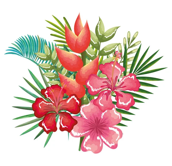 Fleurs et feuilles tropicales et exotiques — Image vectorielle