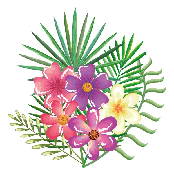 Exotikus és a trópusi virágok és levelek — Stock Vector