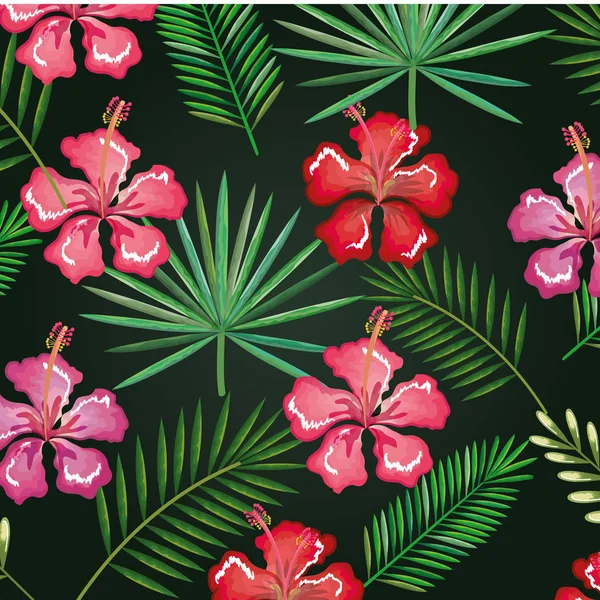 Tropische en exotics bloemen en blaadjes — Stockvector