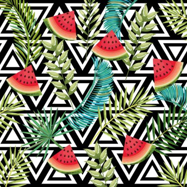 tropikal çiçek ve karpuz arka plan masaüstü bilgisayar izole simgesiyle