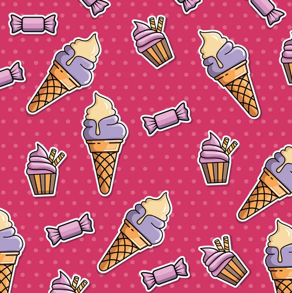 Seamless pattern of patches with ice cream — Stock Vector