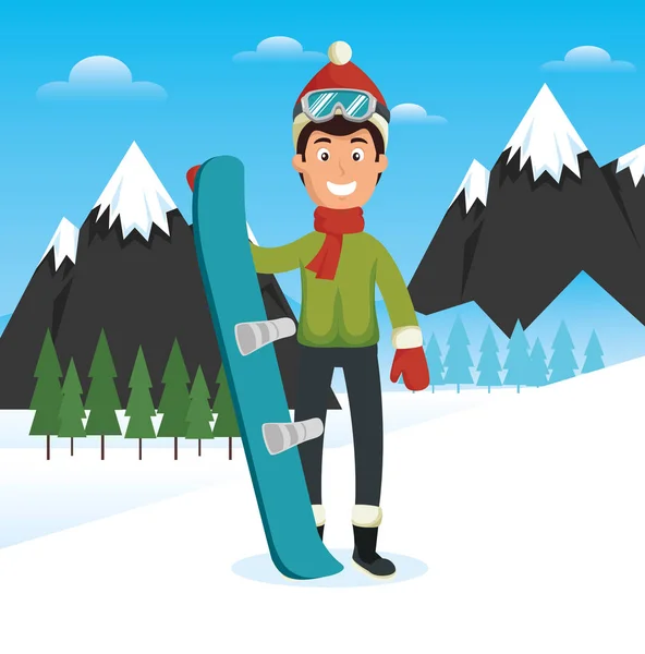 Deportes de invierno pepople con snowboard y esquís — Vector de stock