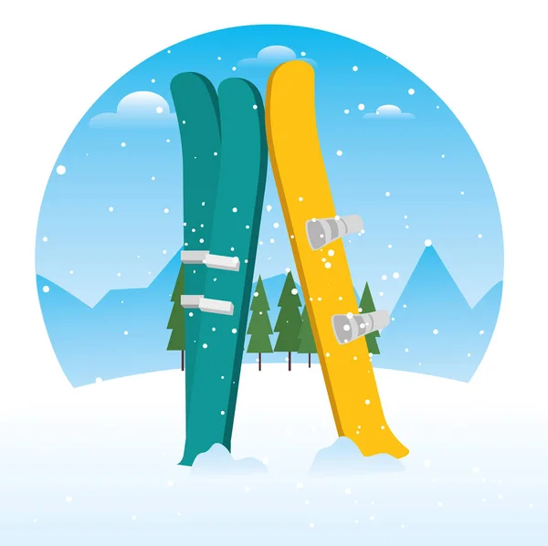 Esportes de inverno equipamento de esqui e snowboard — Vetor de Stock