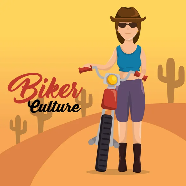 Байкер культуры байкер женщина на мотоцикле — стоковый вектор