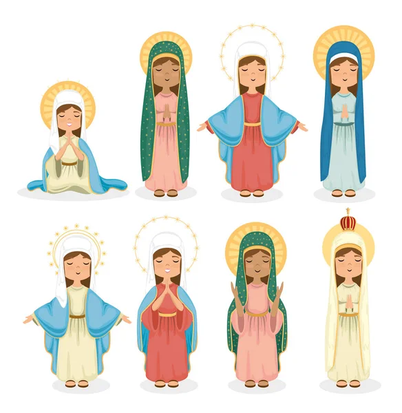 聖なる処女のグループの宗教的なカード — ストックベクタ