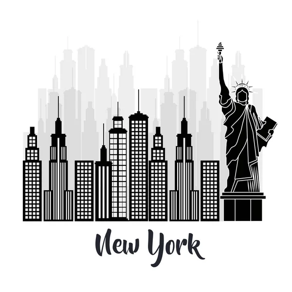 Nova york cidade estátua de Liberdade cena —  Vetores de Stock