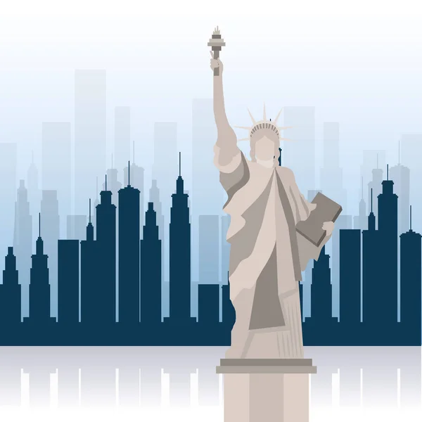 Estatua de la ciudad de Nueva York de la escena de la Libertad — Vector de stock