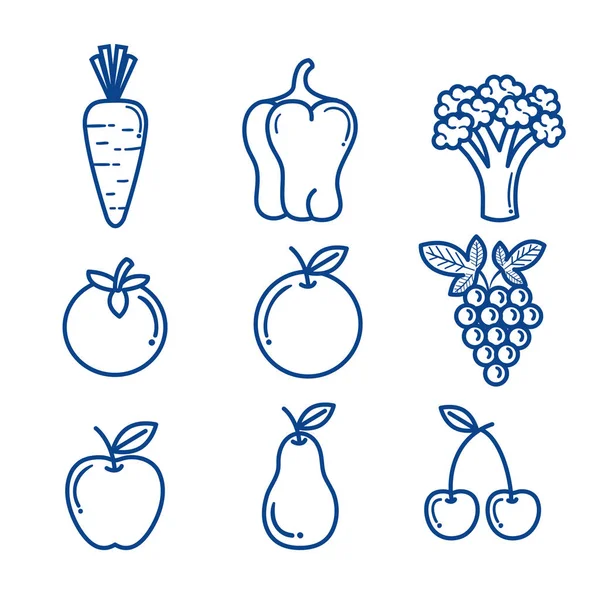 Groenten en fruit ingesteld pictogrammen — Stockvector