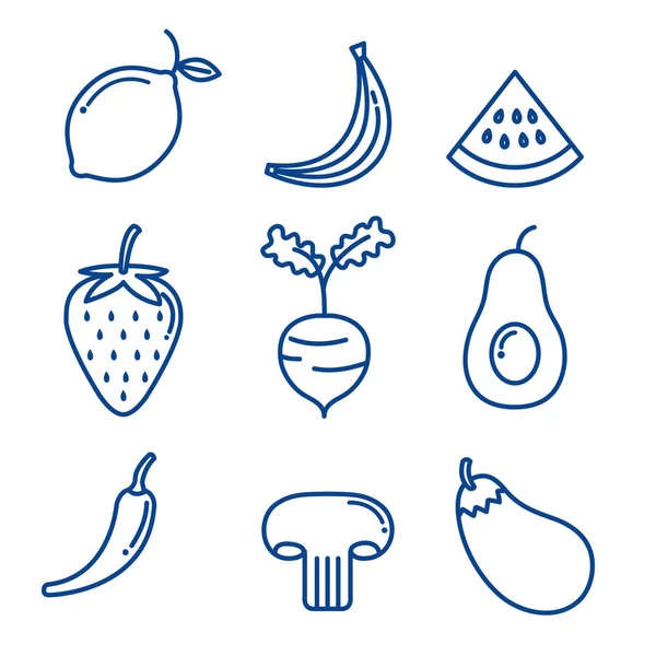 Owoce i warzywa zestaw ikon — Wektor stockowy