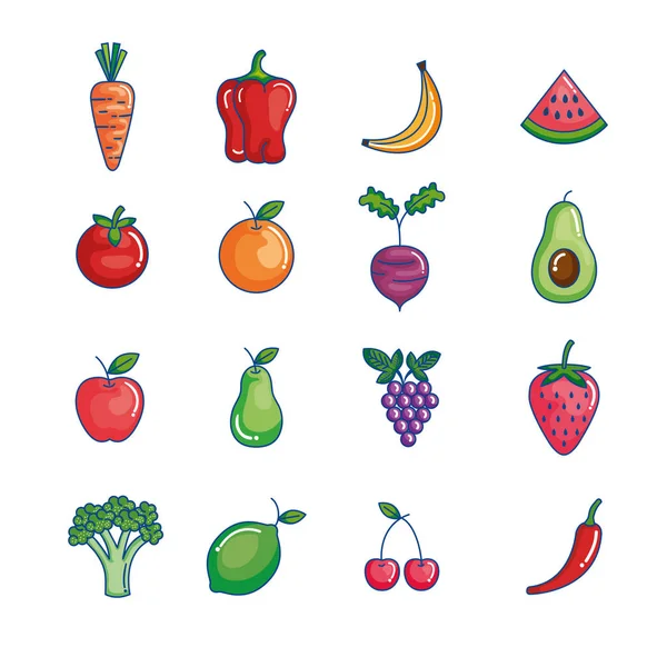 Frutas y verduras establecer iconos — Vector de stock