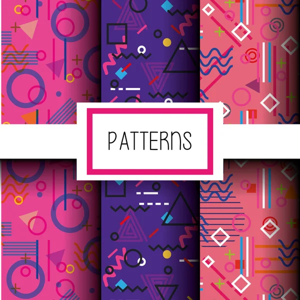 Lijnen van de figuren en kleuren van patronen set — Stockvector
