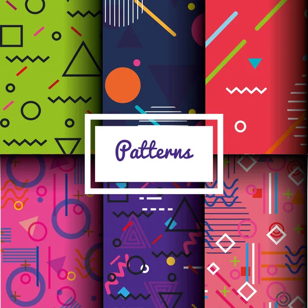 Lines figures and colors patterns set — Stock Vector