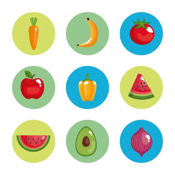 Aliments sains ensemble icônes — Image vectorielle
