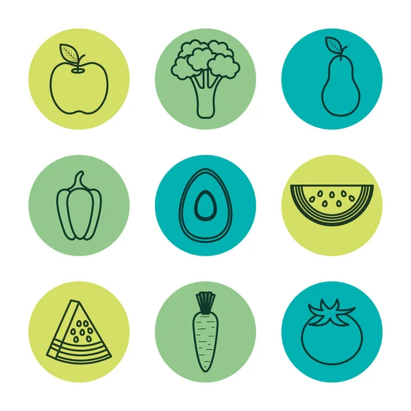 Iconos conjunto de alimentos saludables — Vector de stock