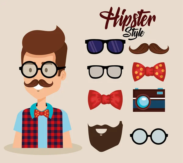 Avatar style hipster avec accessoires — Image vectorielle