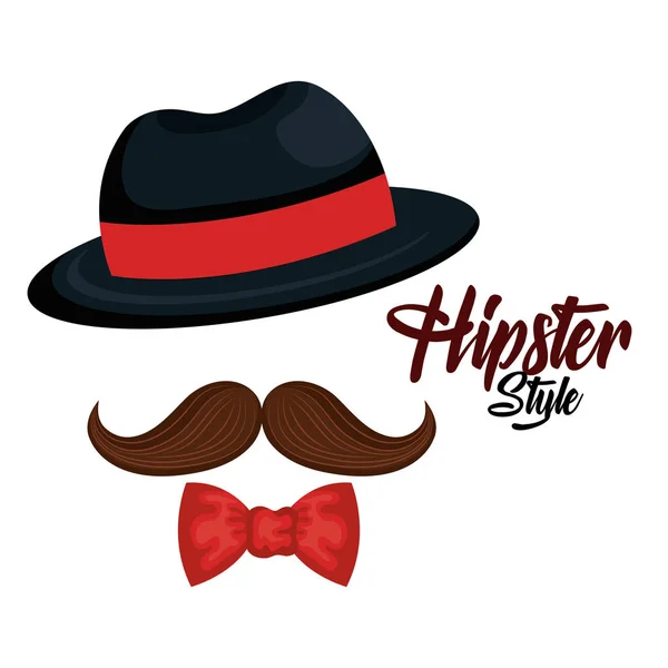 Schnurrbart und Hut im Hipster-Stil — Stockvektor