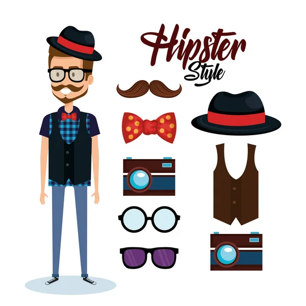 Hipster stylu avatar z akcesoriami — Wektor stockowy