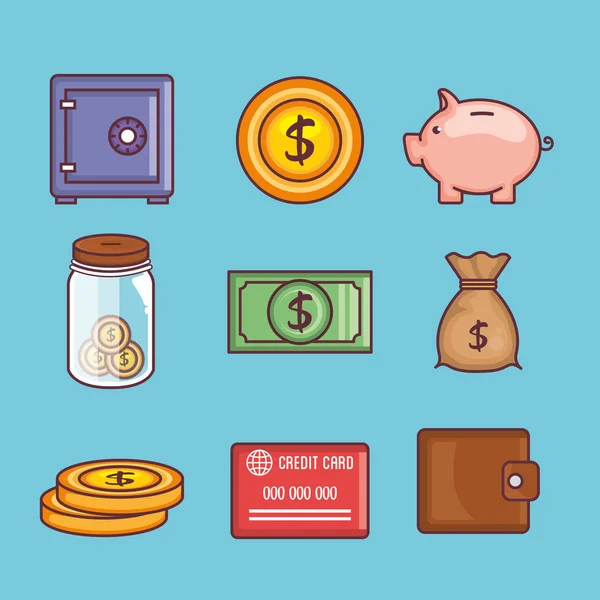 Sparen geld set collectie iconen — Stockvector