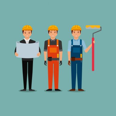 İnşaat İşçileri egineer foreman blueprint ve rulo boya