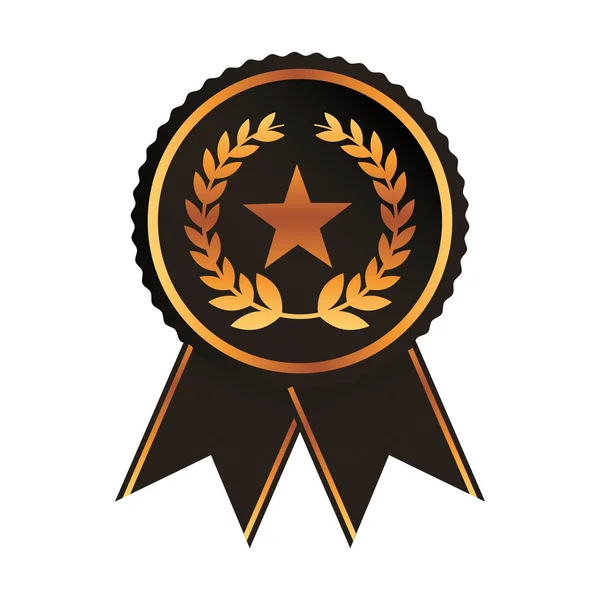 Prix ruban or noir médaille avec étoile laurier couronne rosette — Image vectorielle