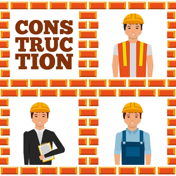 Construction workers lettering set — Stock Vector