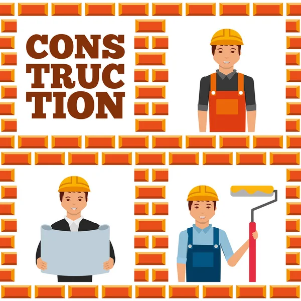 Construction workers lettering set — Stock Vector