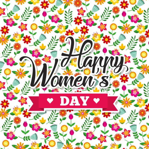 Cute floral decoration flowers happy womens day background — Stock Vector