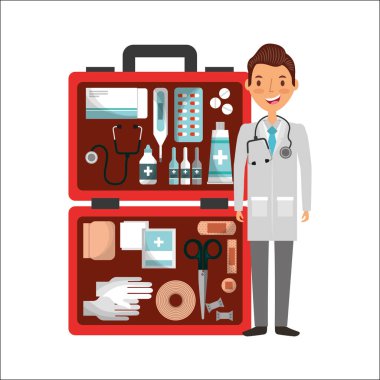 Doktor sthetoscope ve ilk yardım çanta acil durum araçları ile