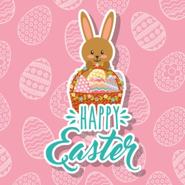 tavşan holding dekoratif sepet ile mutlu Paskalya yortusu yumurta