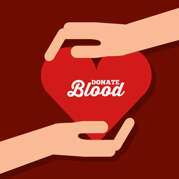 Manos con corazón donar sangre campaña — Vector de stock