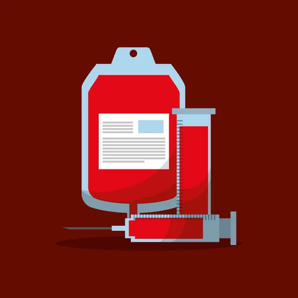 Saco tubo de teste de sangue e seringa equipamento médico — Vetor de Stock