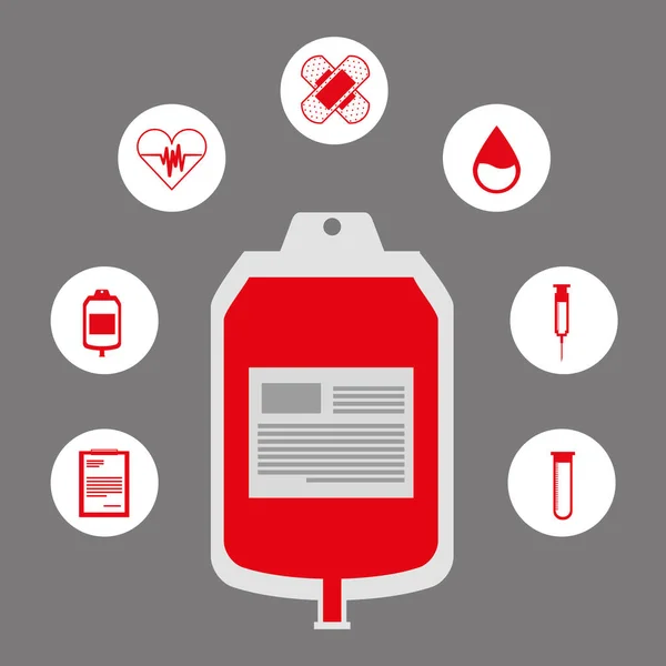 Adományoz a vér donor szolgáltatás piros műanyag zacskót ikonok — Stock Vector