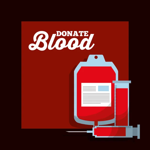 Jeringa probeta iv bolsa donar sangre evento cartel — Vector de stock