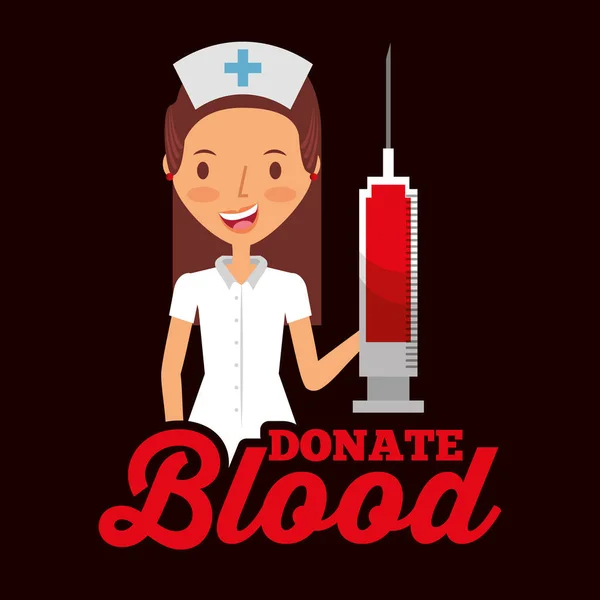 Enfermeira seringa segurando médica doar sangue — Vetor de Stock