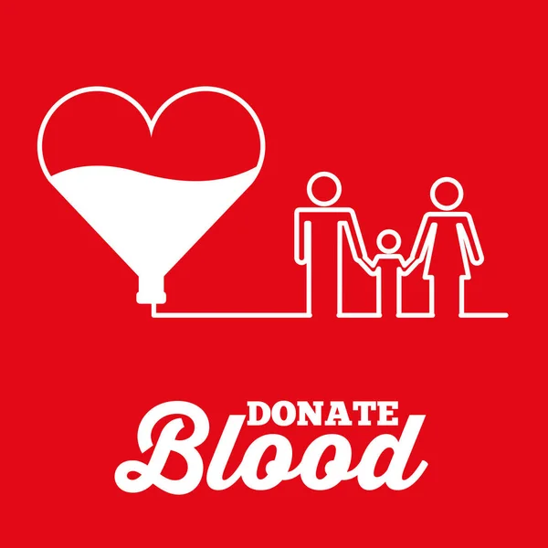 Fehér szív család adományoz vérvörös háttér — Stock Vector