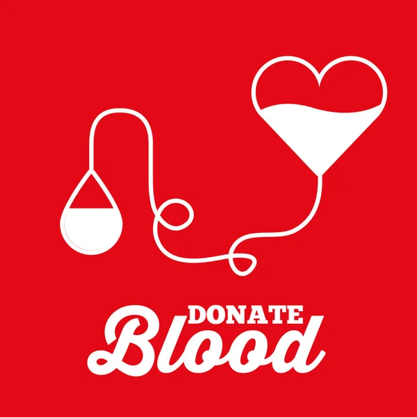 Bolsa de corazón y gota transfusión donar sangre fondo rojo — Vector de stock