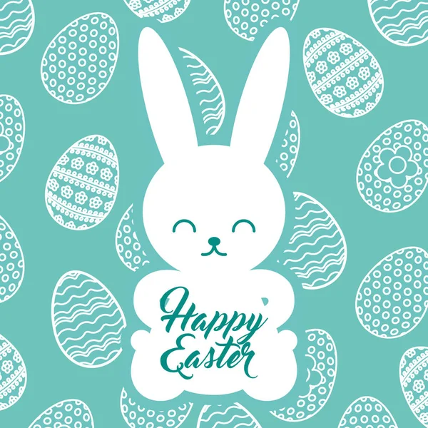 Sziluettjét nyúl ül Boldog húsvéti tojás háttér — Stock Vector