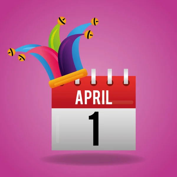 Kalendarz kwiecień 1 i celebracja kapelusz błazna — Wektor stockowy