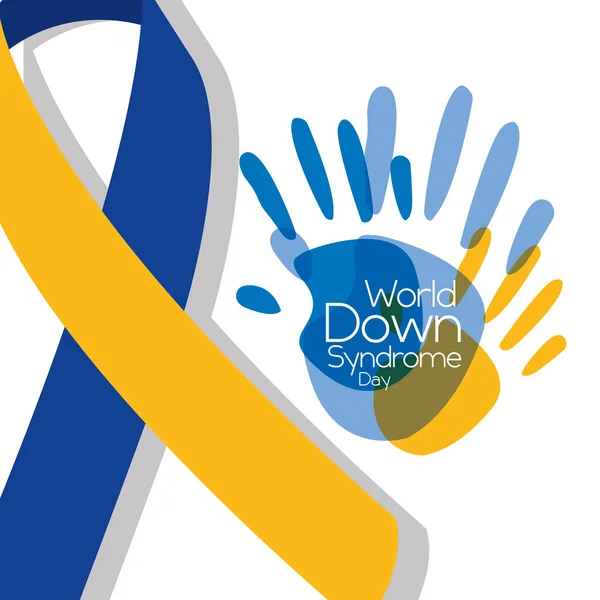 World down syndrome day painted hands big ribbon symbol — Stock Vector