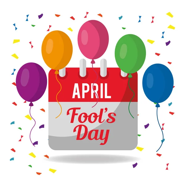 April dwazen dag feestelijke viering kalender ballonnen-confetti — Stockvector