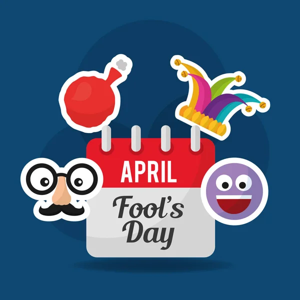 April fools day viering kalender emoji masker hoed en kussen — Stockvector