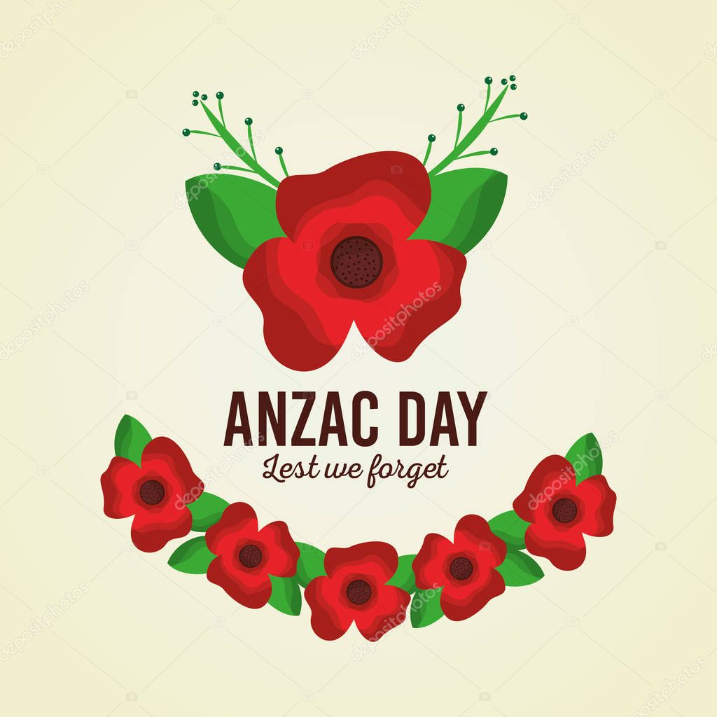 anzac day lest we forget card floral ornament