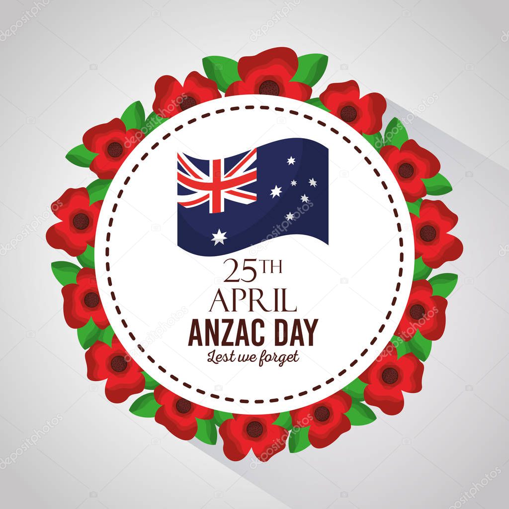 anzac day lest we forget badge flowers border decoration