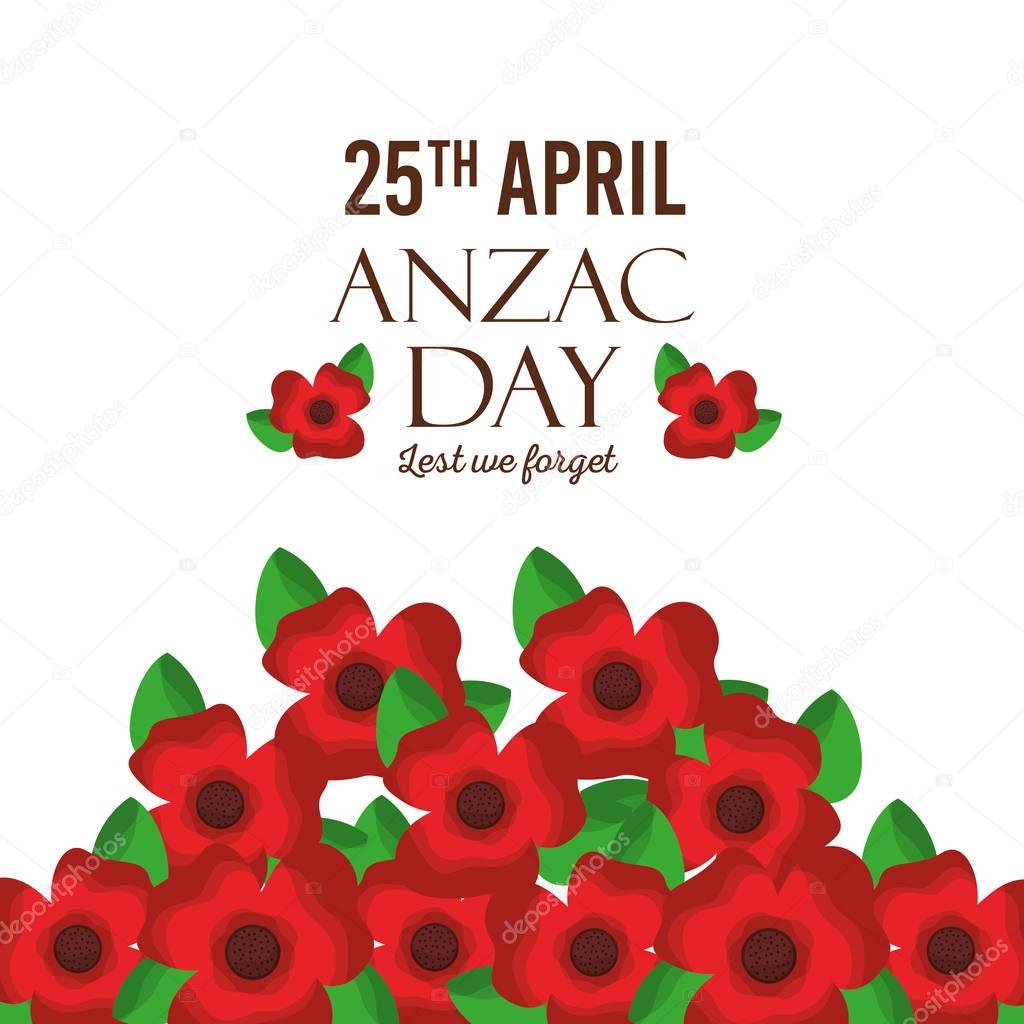 anzac day lest we forget greeting card red flowers decoration