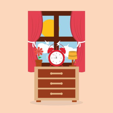 çalar saat başucundaki lamba çiçek ve pencere sabah yuvarlak