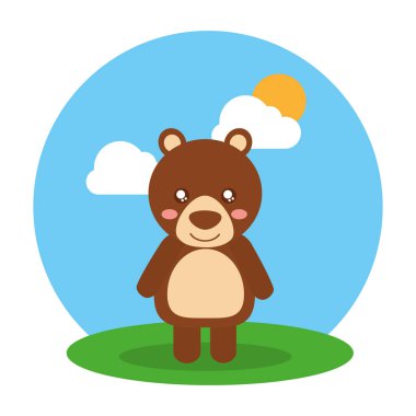 alan bulutlar ve güneş ayakta şirin hayvan bebek ayı