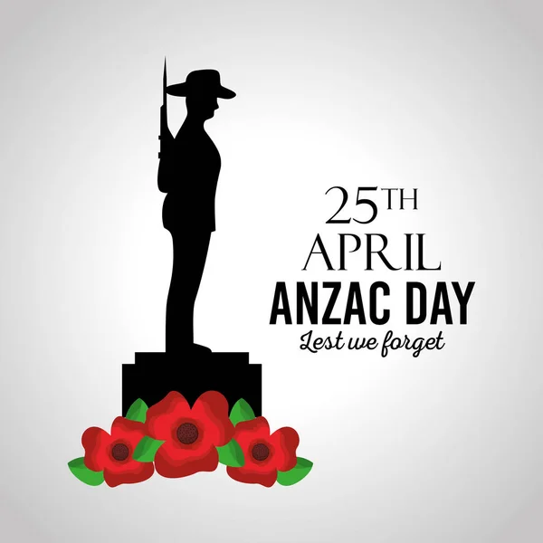 Anzac day lest we forget card memory celebration patriotism — Stock Vector
