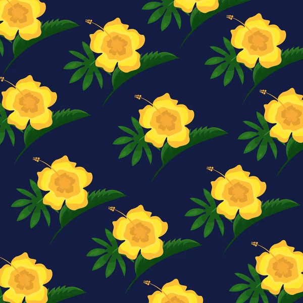 Hibiscus fleur feuilles tropicales décoration motif sans couture — Image vectorielle
