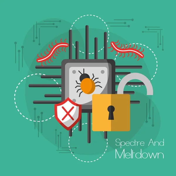 Spectre and meltdown motherboard techonology protection secure virus — Stock Vector