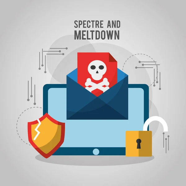 Spectre dan meltdown email spyware virus serangan kerentanan - Stok Vektor